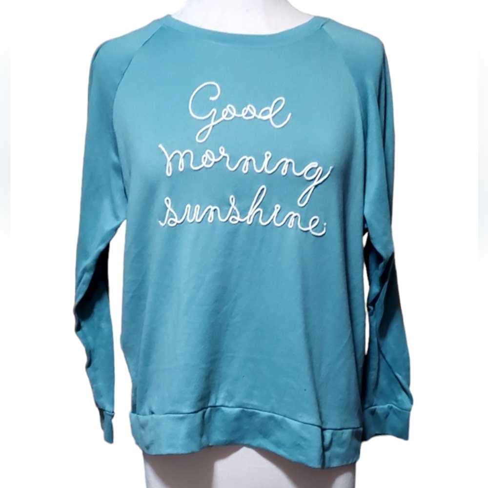 Secret Treasures Sleepwear Top L 12-14 Seafoam Green Embroidered Round Neck Top